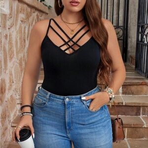 Luxe Plus Size Elegant Velvet Strappy Cami Tank Top Blouse Shirt